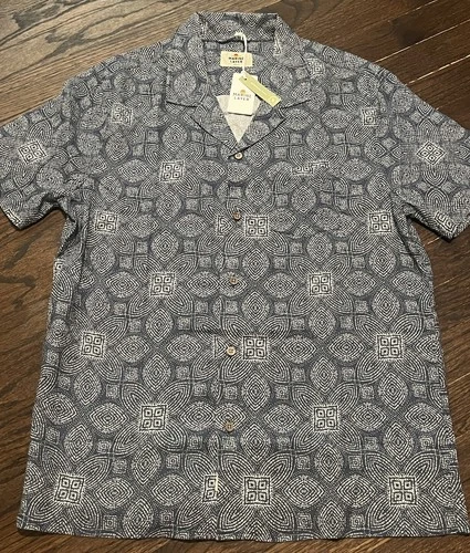 NWT Marine Layer Blue Tile TENCEL Linen Resort Short Sleeve Shirt Mens Sz S $108