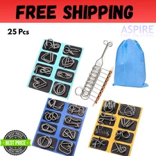 Metal Wire Puzzle Set of 25 with Pouch,Brain Teaser IQ Test Trick Toy for Party