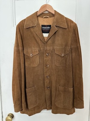Invertere Vintage Brown Suede Leather Safari Jacket, Size 40, Made in England