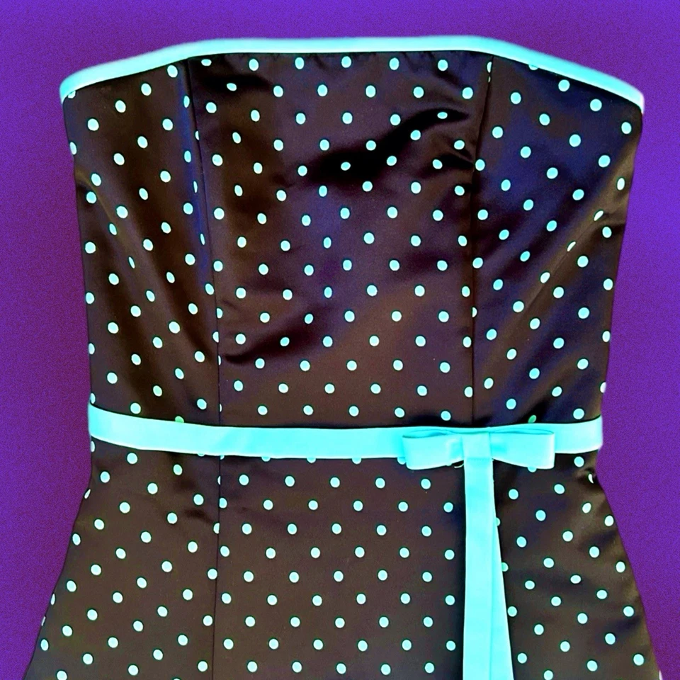 Vestido Gunne Sax Jessica McClintock Y2K para mujer azul/negro a lunares talla pequeña 5/6 Foto 2 de 4