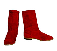 Vintage 1980's-90's simple red SUEDE flat boots fold adjust. to booties size 7.5