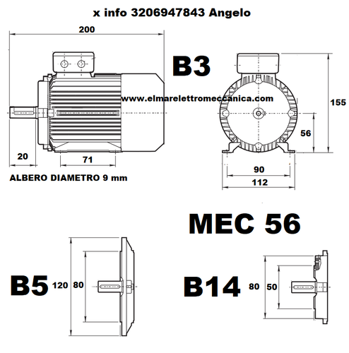 Motore Elettrico Monofase B3 CON PIEDINI giri 2800 1400 900 rpm poli 2 4 6 230 V - Photo 3/56