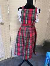 Vintage Red Green Plaid Ruffle Bib Apron Made in USA