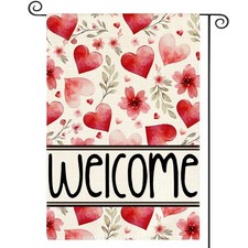 colorlife Valentines Day Garden Flag 12x18 Inch Double Sided Outside, Floral Lo