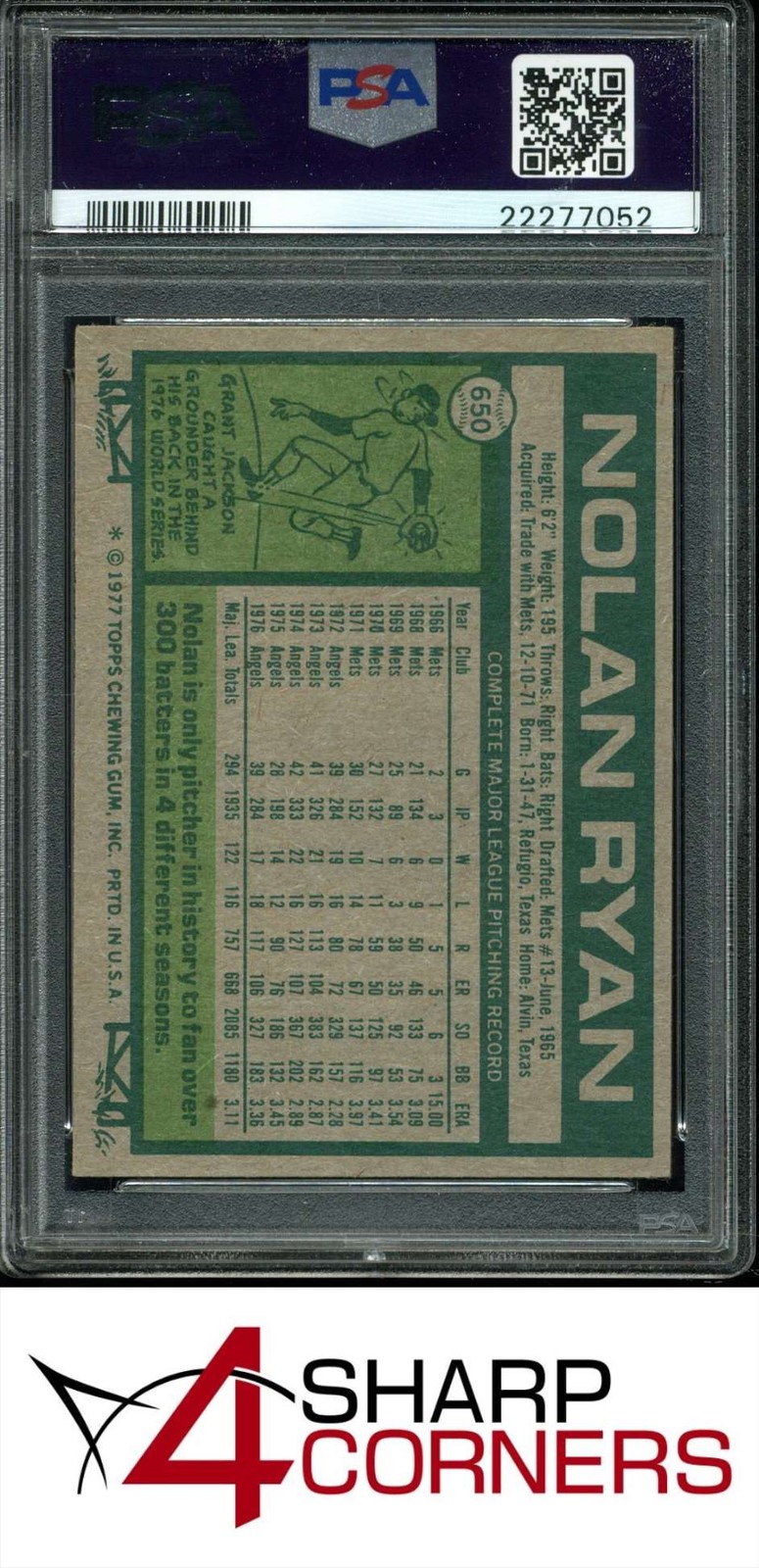 1977 TOPPS #650 NOLAN RYAN ANGELS HOF PSA 8 view 2