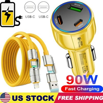 90W PD USB-C Fast Charging Car Charger Adapter For Samsung iPhone Android Phone
