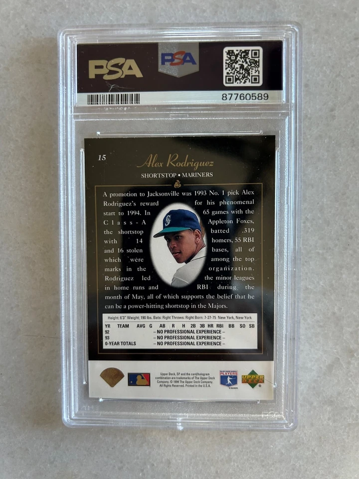 1994 SP FOIL #15 ALEX RODRIGUEZ  ROOKIE RC PSA 8 INVESTMENT MARINERS - Image 2 of 2
