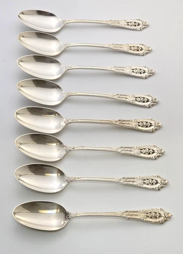 8 Wallace ROSE POINT Sterling Silver Teaspoons - 6" NO MONO - 202g