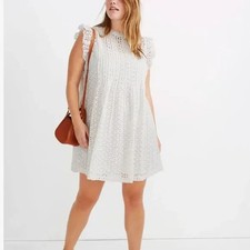 Madewell NEW Eyelet Ruffle Sleeve Pintuck Sheath Mini Dress White MSRP 138 XS