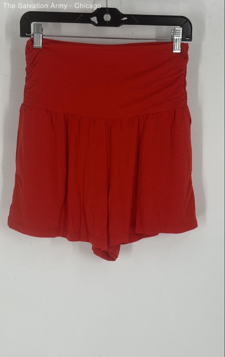 Athleta Womens Red High-Waisted Pull-On Pleated Shorts Size Small