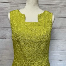 Nine West Dress Sleeveless Green Textured Jacquard 8 Pockets Lined Retro 60s