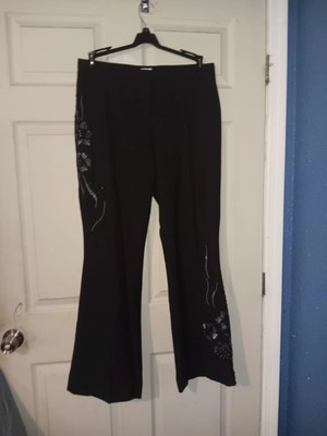 Cache Dress Pants Black Womens Sz 12 Wide Legs Sequin And Bead  Floral Design