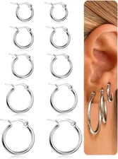 5-10 Pairs Silver Gold Hoop Earrings Set for Women Men Hypoallergenic Surgiacl S
