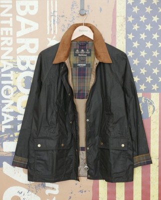 209 £ Barbour Acorn Beadnell leichte olivfarbene Damen-Wachsjacke UK 14 10 40