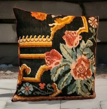 KILIM BOHO BOTANICAL DECORATIV COVER PILLOW 100% WOOL HAND MADE TURKEY 28"×28"