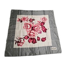 Olivia Rosselli VTG Designer Floral Rose Pink Gray Square Scarf Made In Italy
