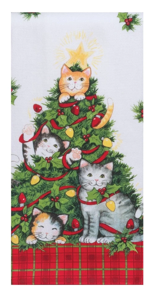 Set of 2 MEOWIE CHRISTMAS Playful Cat Terry Kitchen Towels by Kay Dee Designs - Image 2 of 2