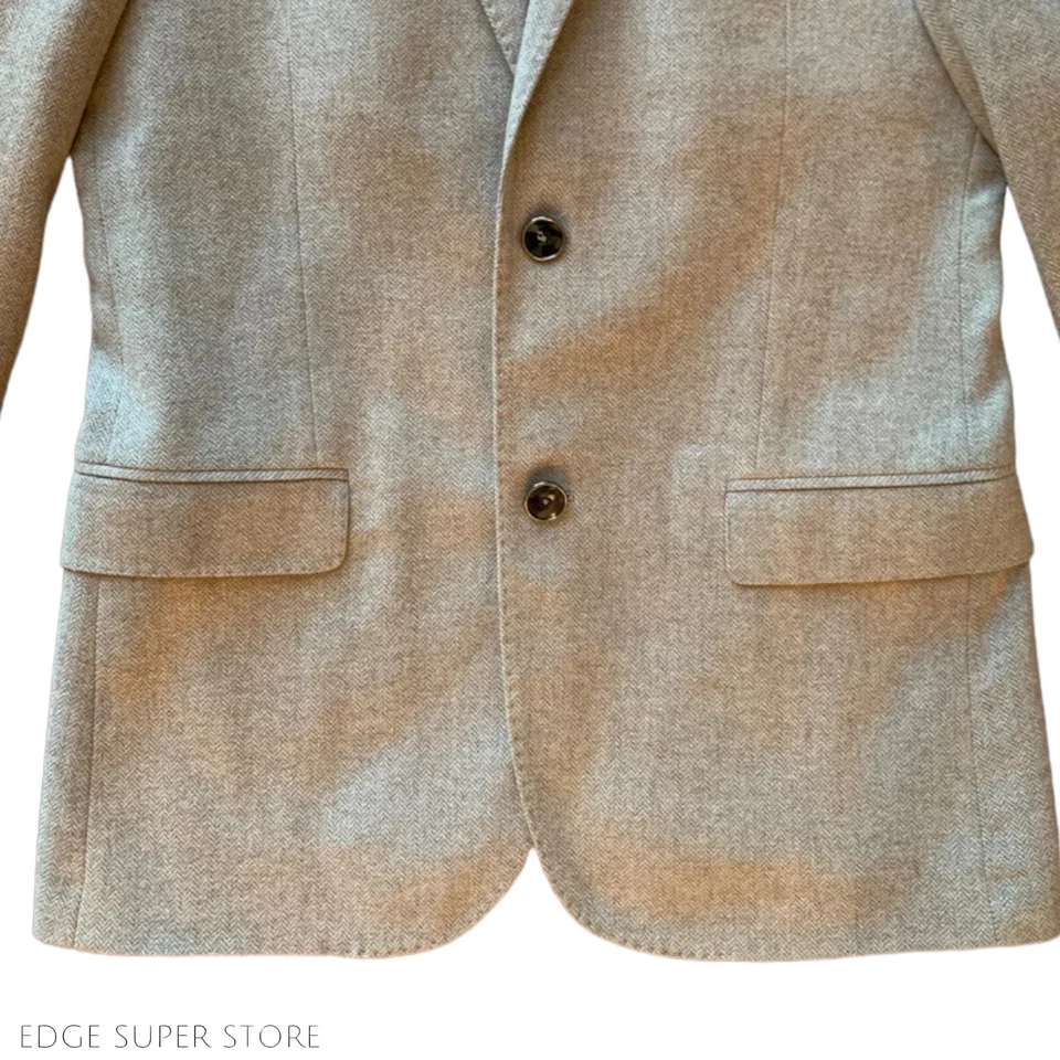 Chaqueta Blazer J Lindeberg Beige Tostado Tolva Lana Espiga Calce Ajustado Talla 44 EE. UU. 34 Foto 3 de 4