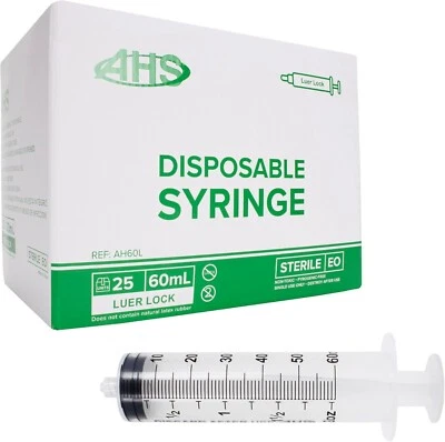 OASIS AHS 60ml (60cc ) Luer Lock Syringe, Sterile, 25/Box
