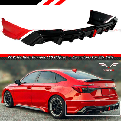 FOR 22-26 HONDA CIVIC SEDAN YOFER V2 RALLYE RED LED REAR DIFFUSER+