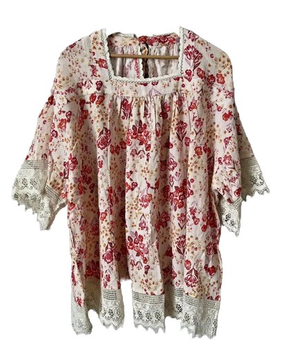 Free People Its Necessary Tunic Dress Sz S Oversized Floral Crochet Bow New $128