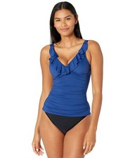  90 Ralph Lauren Beach Club Solids Ruffle Underwire Tankini ONLY Blue Size 4