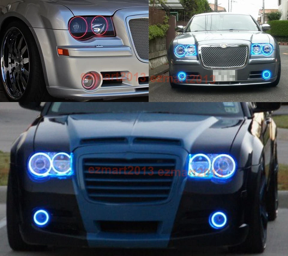 para Chrysler 300C 05-10 Faro Antiniebla RGB LED Halo Anillo Diente Azul APP Foto 4 de 4