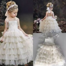 Ivory Flower Girl Dress Ruffles Tulle Long Princess Pageant Formal Gowns For Kid