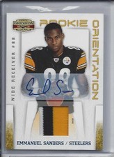 EMMANUEL SANDERS 2010 GRIDIRON GEAR ROOKIE ORIENTATION 3CL PATCH AUTO RC #D 1/15