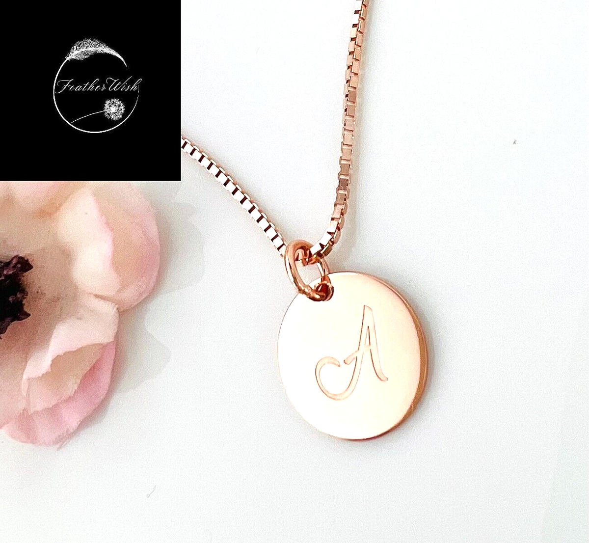 Rose Gold Letter A Name Initial Coin Pendant 45CM Necklace