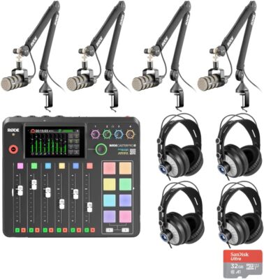 Rode RODECaster Pro II Audio Production Console with 4x Rode PodMic Podcast Mics