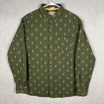 DULUTH Trading Untucked Mens LT Relaxed Fit Flannel Shirt Green Deer Buck Print