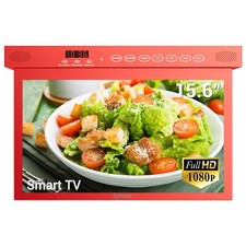 Sylvox 15.6" TV for Kitchen Under Cabinet TV 1080P LED Clock Alarm Clock Red