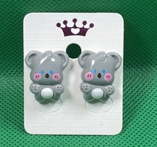 Girls Adorable Cute Gray Koala Bear Cartoon Resin Stud Earring Set