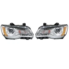 For 2011-2014 Chrysler 300 Right&Left Side Headlights Headlamps Clear Chrome