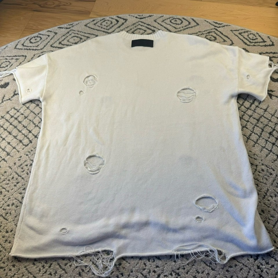 Dolls Kill Darker Waves distressed white short sleeve oversized sweater