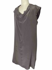 Suzi Chin Maggy Boutique Dress Sz 8 Gray lined Cap Sleeve Sheath Cowl Neck Shift