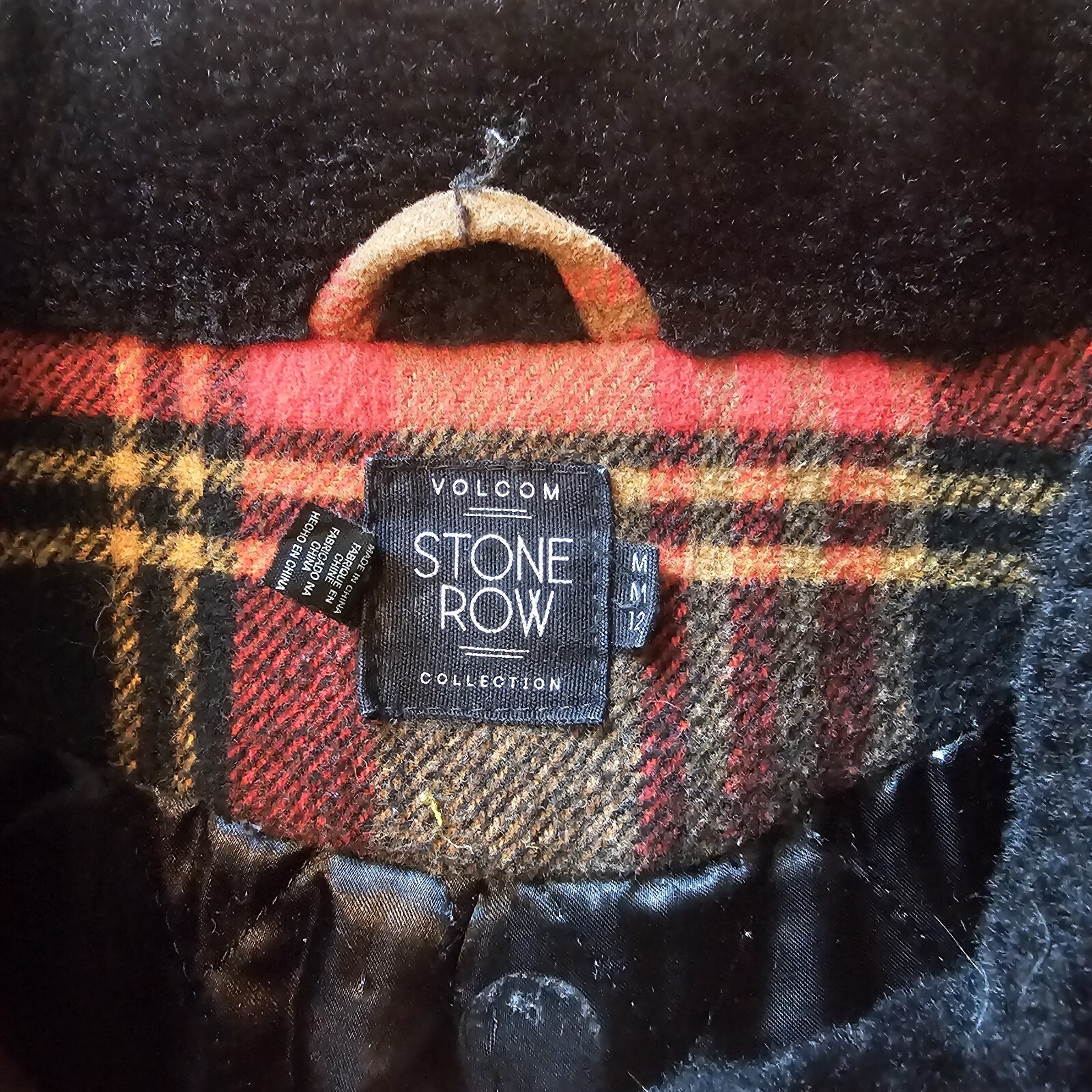 FILA Giacca a quadri Volcom Stone Row arancione taglia M 12 giacca skater Y2k collo pelliccia sintetica