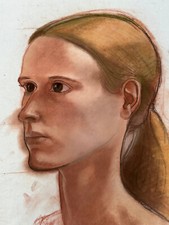 PORTRAIT FRAU GROSSE KREIDEZEICHNUNG ZEICHNUNG AUF PAPIER 43x61cm STUDIE