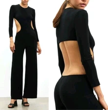 Norma Kamali Long Sleeve Side Cutout Jumpsuit Black XL Women NWT $235