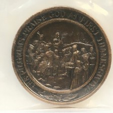 Los peregrinos alaban a Dios en el primer Día de Acción de Gracias - Medalla de noviembre de 1621 - 32 mm