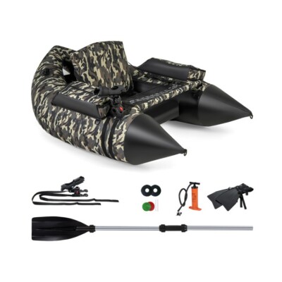 350 LBS Portable Inflatable Fishing Boat w/Adjustable Backrest & Backpack Straps