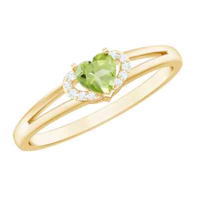 Heart Shape Simulated Peridot & White Moissanite In 10K Yellow Gold Women Ring
