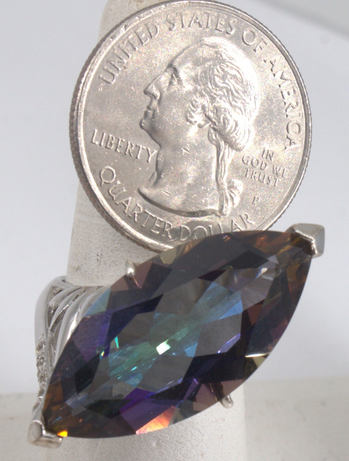 Sterling Silver Ring Marquise Simulated Mystic To… - image 6