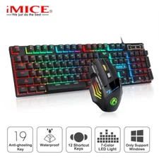 Gamer Keyboard and Mouse PC Gaming RGB Backlit Keyboard Rubber Keycaps Wired 