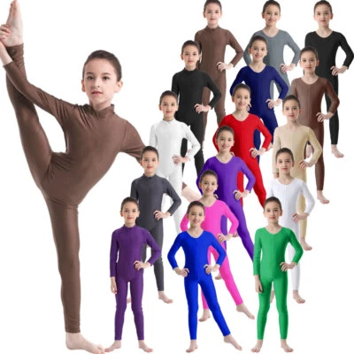 IINIIM UK Kid Girls Long Sleeve Ballet Dance Leotard Gymnastics Sports Jumpsuit Unitard