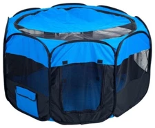 NEW! Foldable & Portable Black/Blue Pop-Up Octagon Pet Playpen With Zipper Top