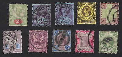Großbritannien: SG Lot of 9 stamps,1887, used, Quote 230 