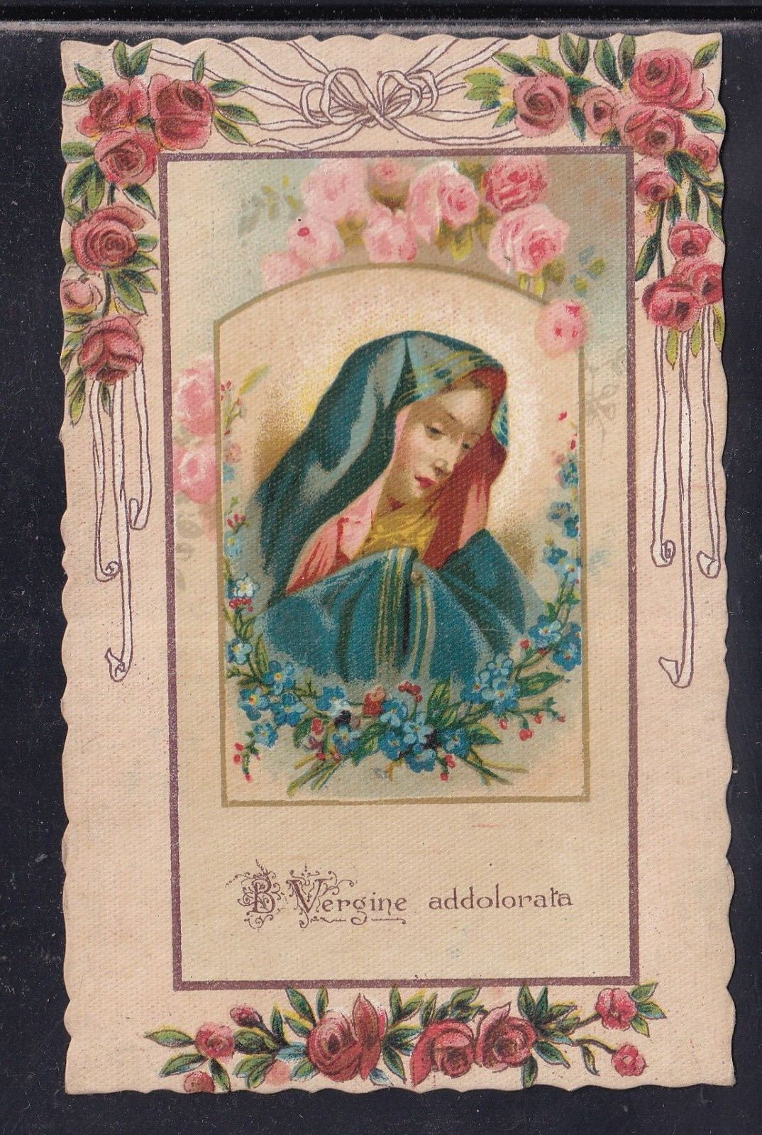 Cartolina Religiosa B. Vergine Addolorata Fiori KB539