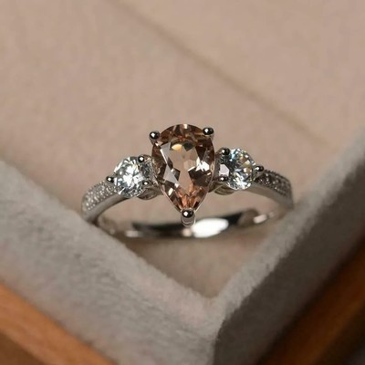 14K White Gold Plated 2Ct Pear Cut Lab-Created Chocolate Diamond Wedding Ring